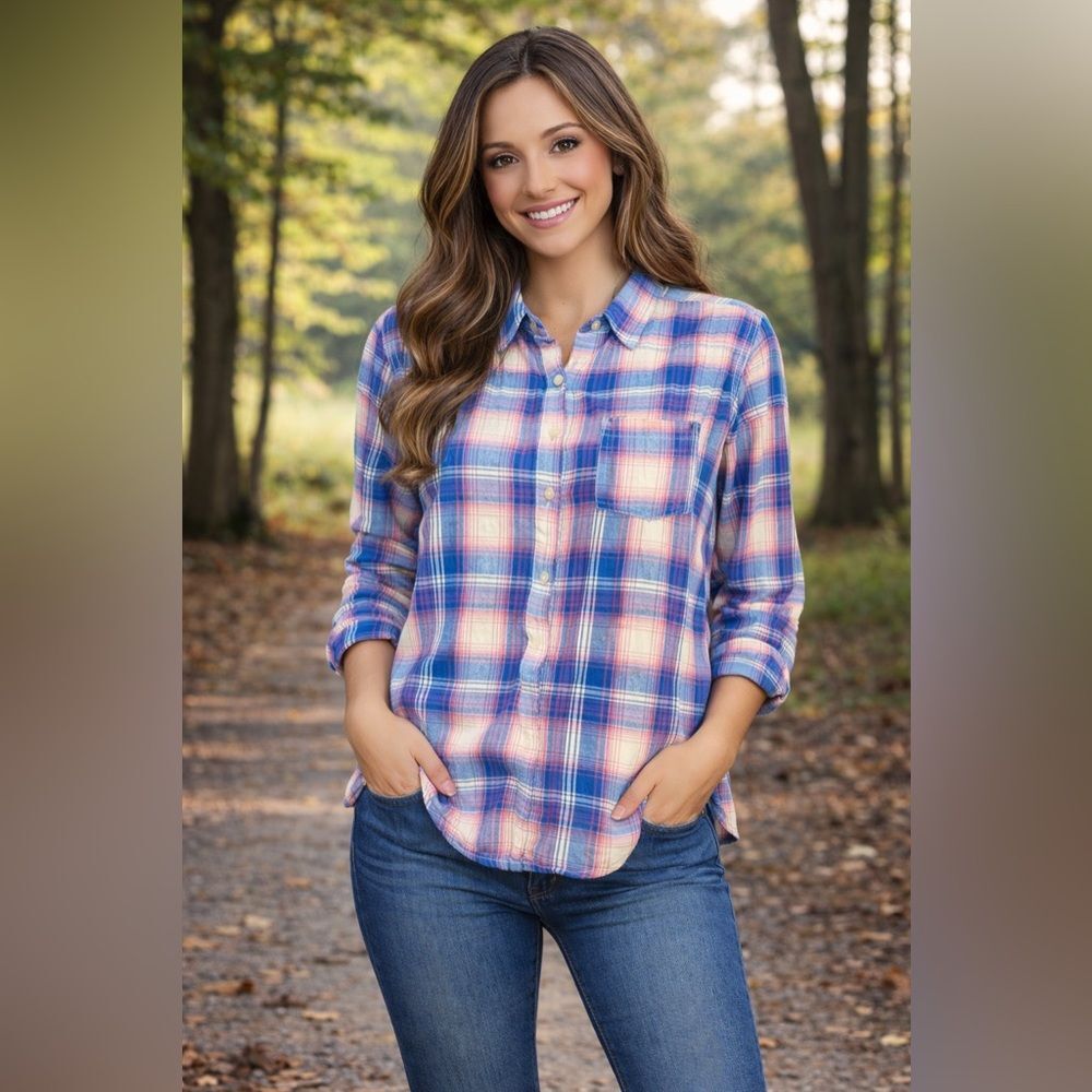 Plaid Button Down Shirt for Women Sz M